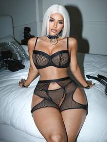 Bộ 3 đồ lót gợi cảm khoét sâu dành cho nữ - màu đen - Xem 4