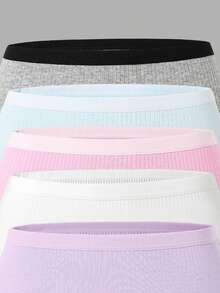 Tween Girls Panties-Ribbed High Waist Full Coverage Elastic Waistband White Light Blue Gray Pink Lavender All Season 2026 New Year Essential Versatile And Comfortable Warm And Cute Style - Multicolor - View 7