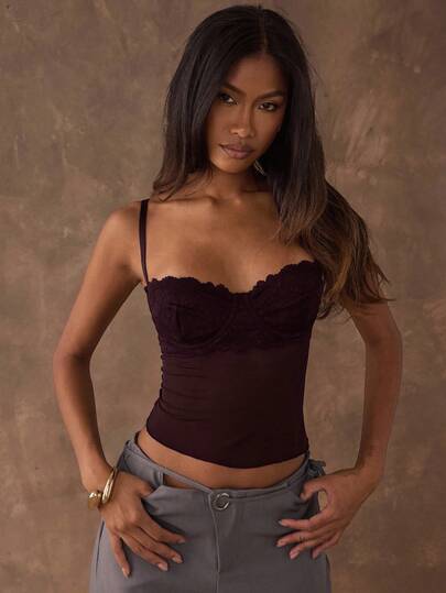 SHEIN BAE Dammode Enkelt linne med spetskant