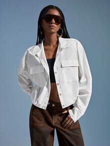 Aveloria Modichic Women's Solid Color Turndown Collar Single-Breasted Pocket Long Sleeve Shirt, Fashion & Versatile - White - View 3