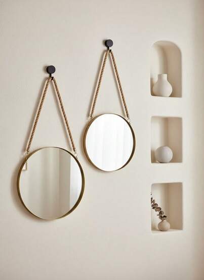 Cirelle 1 st. lättmonterad rund väggspegel, polerat glas, sminkspegel, väggmonterad toalettspegel, duschspegel, 1 rephängande spegel, rund spegel i lantlig stil, metallram, lämplig för badrum och sovrum