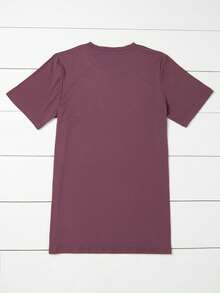SHEIN LUNE MUSIC SOOTHES MY SOUL Letter Slogan Crew Neck Short Sleeve Plus Size T-Shirt - Red Violet - View 2