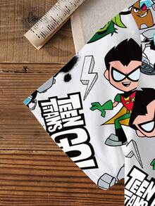 Teen Titans Go X SHEIN Tween Boy Short Sleeve Casual Graffiti Cartoon Pattern T-Shirt, Summer - White - View 4