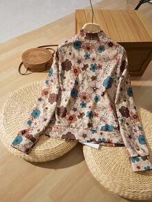 EMERY ROSE Women's Casual Minimalist Floral Zipper Jacket Suitable For Autumn & Winter Autumn And Winter