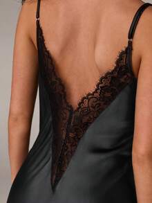 SHEIN BAE Lace Patchwork Backless Sexy Faux Silk Women's Slip Dress Luxeloungewear