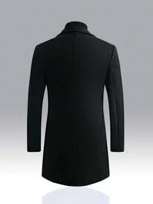 Calvornis Men Long Sleeve Lapel Neck Overcoat Without Sweater, Plain Going Out Basic Overcoat, For Fall Winter - Black - View 2