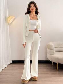 SHEIN Tall 女士罗纹针织加厚两件套，适合日常穿着，秋冬季 - 白色 - 查看 4