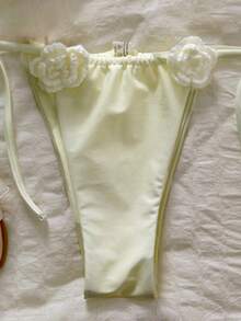 Swim Mod 2026 Spring/Summer Solid Color Floral Crochet Halter Sexy Side Tie Cute Sweet Women Bikini Set - Apricot - View 6