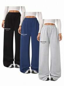 Sparklyn Tween Girls' Casual Daily Collegiate Loose Fit Letter Print Sweatpants, Street Style Fall Winter - Multicolor - View 1