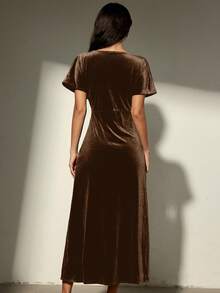 Aveloria Modichic Robe longue élégante en velours, design sophistiqué, mode sexy, taille cintrée - Marron - Voir 2