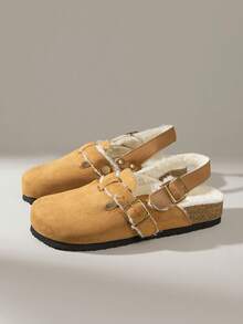 Solecia Damskie płaskie buty z metalową klamrą, modne na jesień/zimę