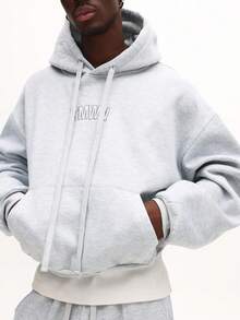SUMWON Men's Light Grey Hoodie Co-Ord Set With Drawstring Hood And Centre Pocket Relaxed Fit Sweatsuit,INS Hot Selling Style,Comfortable And Thick Fabric For Ultimate Warmth,Family Matching Outfits For Couples,Stylish Coordination,Cozy Family Ensemble,Perfect For Casual And Holiday Wear - Grey - View 4