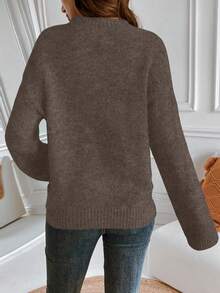 EMERY ROSE Áo len cổ tròn màu xám đa năng thường ngày dành cho nữ, Thu/Đông - Cà phê nâu - Xem 2