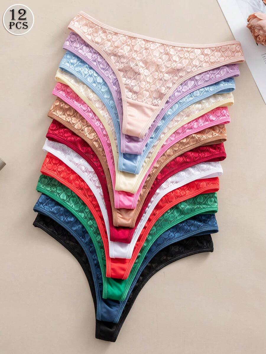 12pcs/Set Romantic Sexy Lace Patchwork Luxury Fabric Women's Thong Panties - Multicolor - View 1