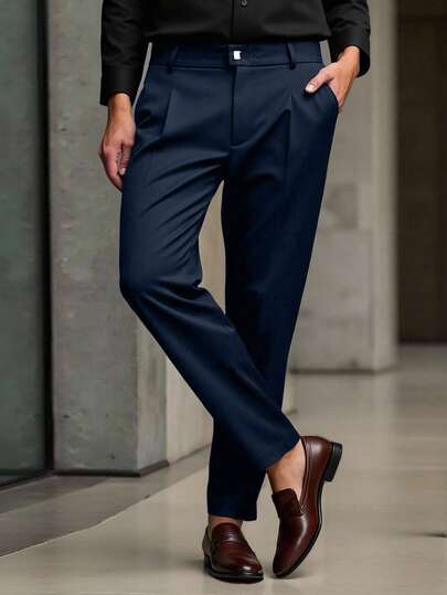 Manfinity Bizformal Pantalones casuales de vestir con bolsillo para hombre