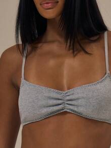 MUSERA ESSENTIALS Pointelle Ruched Front Picot Trim Adjustable Strap Bralet Fall Autumn Winter Cosy Lounge Underwear Lingerie Everyday Basics Essential Spring Summer Vacation Holiday - Light Grey - View 2