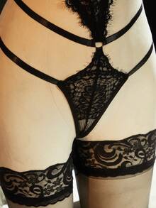 SpicyHot Women's Sexy Lace Bodysuit Lingerie Set - Black - View 6