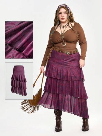 Hippie Falda de sirena con estampado de paisley talla grande