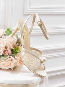 CUCCOO HITCHD Giày cao gót mũi nhọn màu mơ, chất liệu ren lưới, đính ngọc trai giả, thích hợp cho đám cưới, tiệc tùng, Giáng sinh. Giày cưới thanh lịch. - Màu be - Xem 13