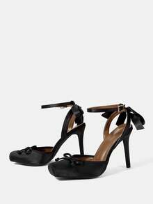 CUCCOO HITCHD Giày cao gót dự tiệc thời trang và thanh lịch dành cho nữ có trang trí nơ - màu đen - Xem 9