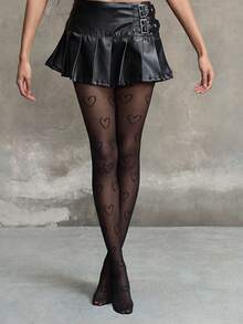 ROMWE Goth Medias de red sólidas - Corazón negro - Ver 2