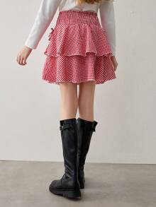 Tween Girls' Casual Plaid Layered Mini Skirt, Summer - Red - View 2