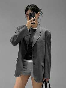 DAZY 女士立体设计翻领夹克，新款秋冬女式外套 - 深灰色 - 查看 11