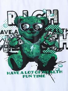 3pcs/Set Boys' Cute Bear Print T-Shirt, Cargo Shorts With Pockets, And Mini Crossbody Bag, Spring/Summer - Dark Green - View 3