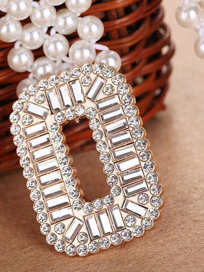 Ellevyn 1pc Women's Pearl Belt With Diamond Square Buckle, Fashionable And Versatile Decoration For Dresses Summer, School Fall, Autumn, Halloween