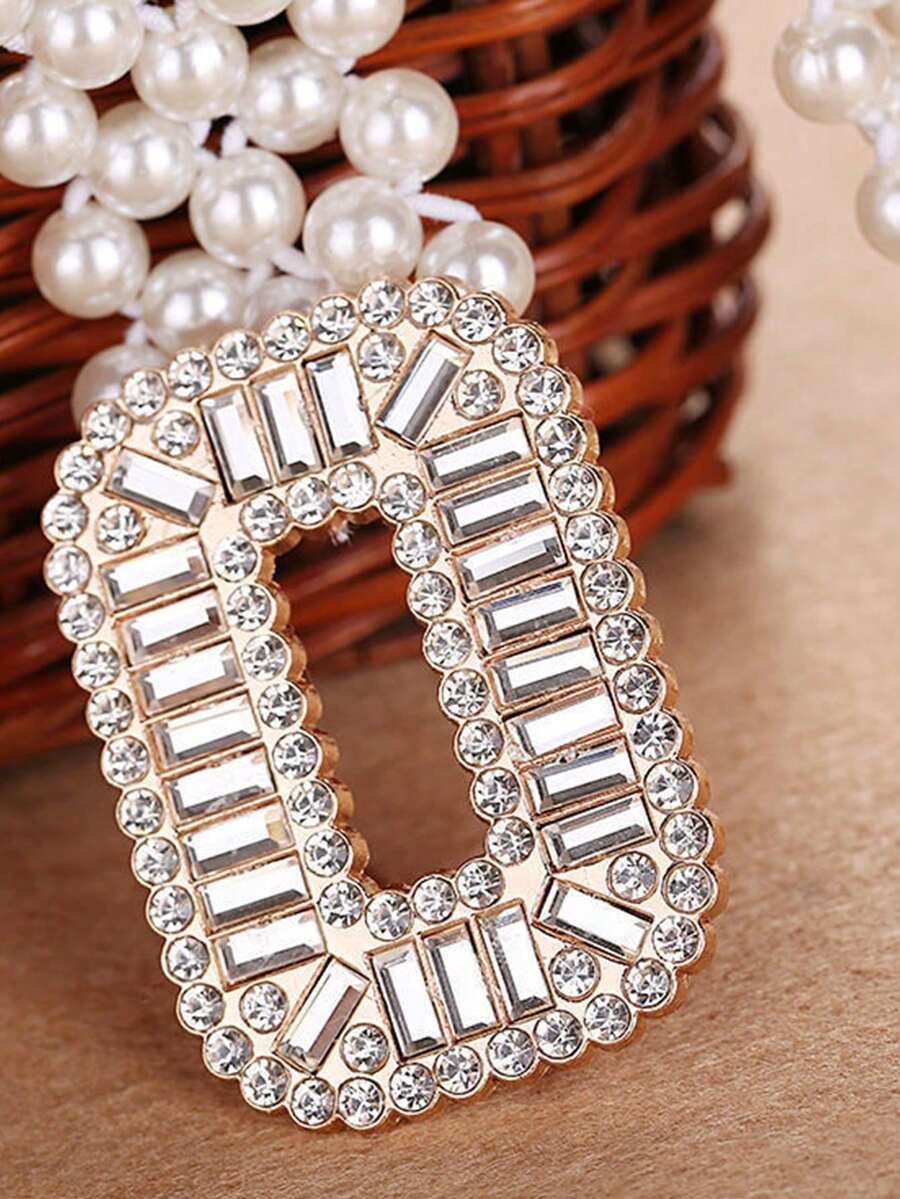 Ellevyn 1 件女士珍珠腰带，配钻石方形扣，时尚百搭，适合夏季连衣裙、秋季学校装、秋季、万圣节 - 金色 - 查看 1