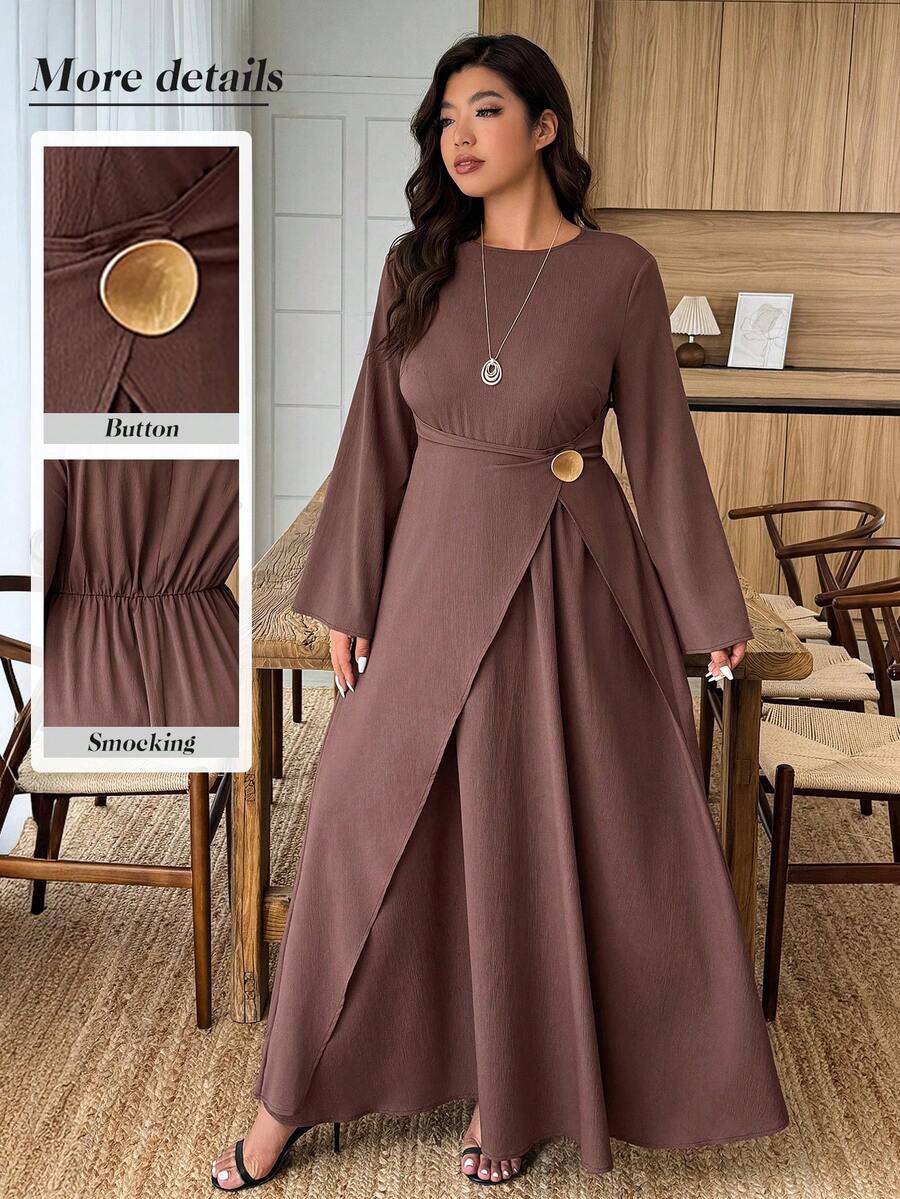 EMERY ROSE Váy quấn đính nút kim loại cỡ lớn cho nữ, thanh lịch cho tiệc tùng và năm mới - màu nâu - Xem 1