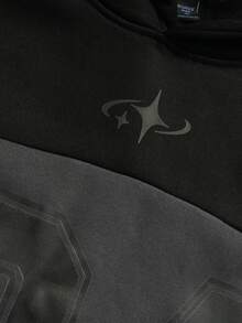 ROMWE MEN Sudadera con capucha de estilo callejero casual y punk con parches, para otoño/invierno, unisex - Negro - Ver 4