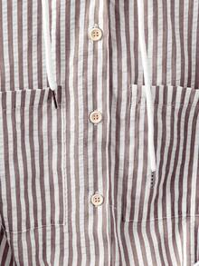 大码女式优雅条纹衬衫裙轻盈宽松连帽卫衣，适合夏秋穿着 - 藕粉色 - 查看 4