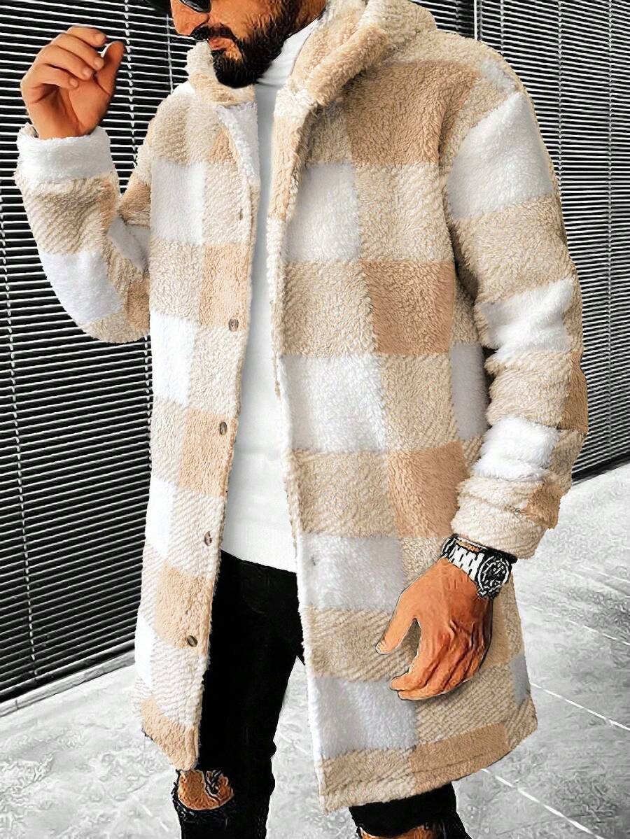 Manfinity Homme 格子休闲保暖长袖连帽男士外套,秋冬款 - 彩色 - 查看 1