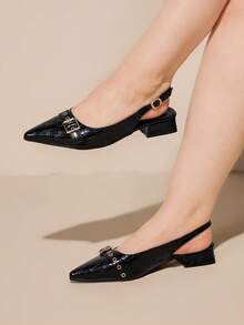 CUCCOO CURVES Bailarinas de mujer con diseño de hebilla y punta afilada, de ancho amplio - Negro - Ver 3