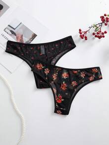 Snug Zone 5件套浪漫爱心花卉网纱性感舒适百搭女士内裤 - 彩色 - 查看 5