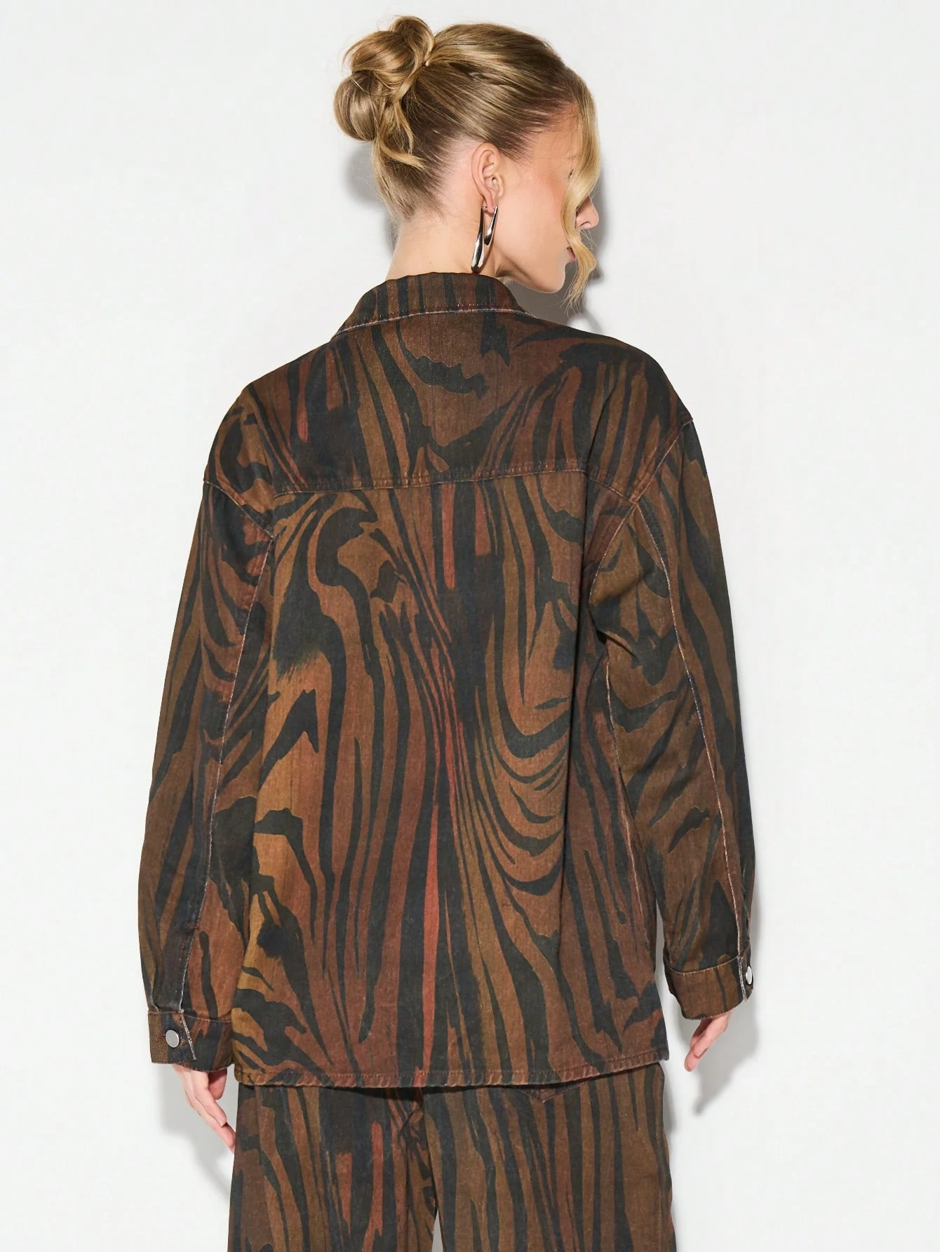 KIZN Oversized Wood Grain Denim Shirt