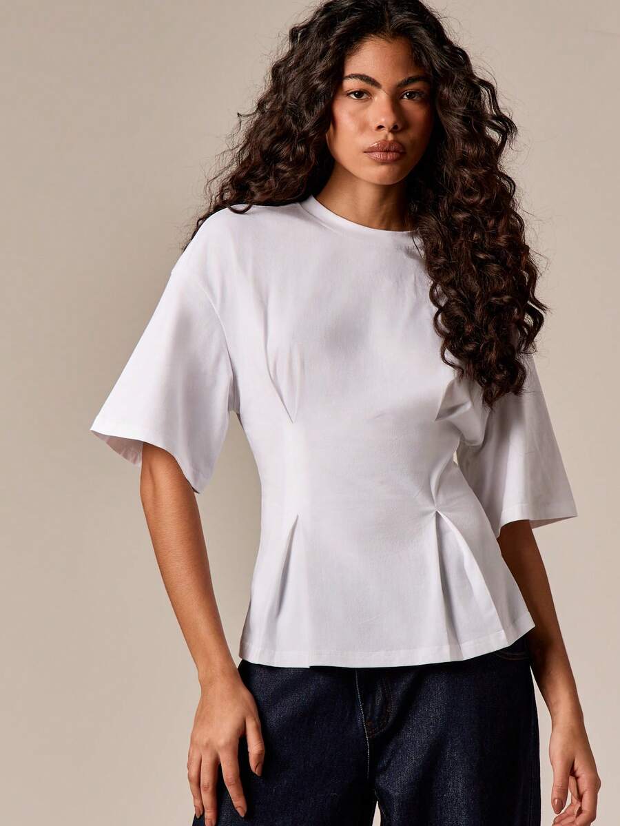 AiiRZ Damen Peplum Kurzarm T-Shirt mit geraffter Taille und locker geschnittenem Fit für den lässigen Alltag