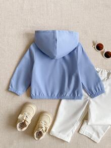 Joliand Joliand 1 pieza Chaqueta con capucha con cremallera para niño, elegante, urbana y linda, con estampado de animal, color azul, adecuada para fiestas, viajes, regreso a la escuela, otoño/invierno - Azul - Ver 2