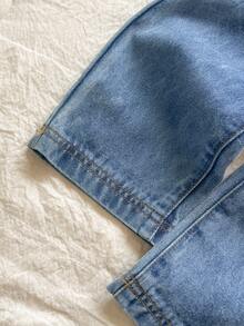 Vintaside Kids Baby Girl V-Neck Sleeveless Denim Outfit - Medium Wash - View 5