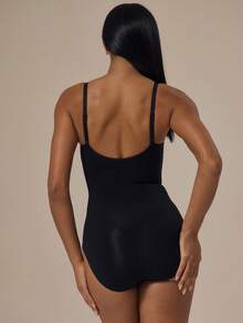 MUSERA ESSENTIALS Seamless Sculpting Strappy Ruched Bust High Leg Shapewear Bodysuit Lounge Autumn Winter Fall Cosy Everyday Sexy Snatched Essential Spring Summer Spring Summer Vacation Holiday - Black - View 4