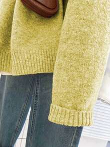 SHEIN Franclia Casual Loose Fit Hooded Long Sleeve Basic Gray Knit Pullover Sweater For Women, Autumn/Winter - Gold - View 5