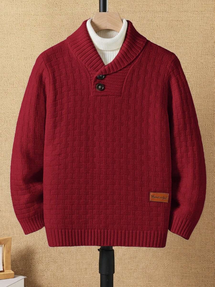 秋冬季男童休闲半拉链套头针织长袖毛衣 - 紅色 - 查看 1