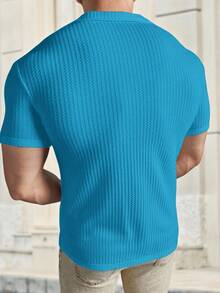 Manfinity VCAY Chemise casual/d'affaires à boutonnage simple de couleur unie pour hommes - Bleu azur - Voir 2