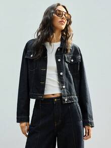 Maija 女士休闲通勤牛仔夹克，适合都市通勤、商务休闲、办公室穿着，也是圣诞节、新年派对和聚会的优雅之选，秋冬季穿着也同样合适。 - 深色水洗藍 - 查看 5