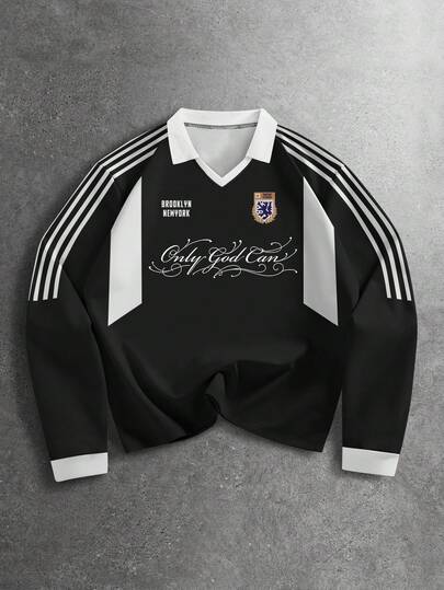 Prep Camisa polo para hombre con cuello, estampado de eslogan, casual y de moda