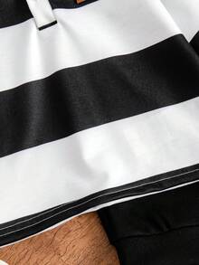 2pcs/Set Infant Boys' Casual Black And White Striped Knit Polo Collar Long Sleeve Top And Pants,Page Boy Back-To-School Autumn Baby Boy Outfit Clothes - Black and White - View 5