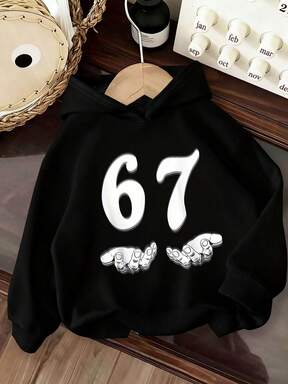 Tween-Jungen Kapuzenpullover im Lässig Minimalist Stil "67", Streetstyle mit Nummer 67 Aufdruck, bequemer Lässig Outfit für Ausflüge und Sport, Herbst/Winter