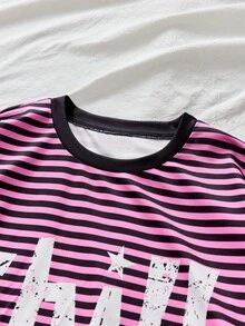 AXEPEAK Camiseta de manga larga de cuello redondo con estilo casual de calle y corte holgado a rayas, para hombres en primavera/otoño - Rosa - Ver 4
