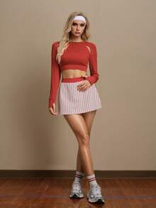 Cheerettes Quần váy thể thao thiết kế túi xẻ sọc dành cho nữ - Đỏ và trắng - Xem 6